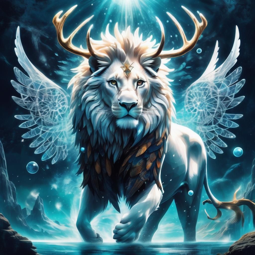 Underwater Lion Elk in Burtonesque Cartoon Style