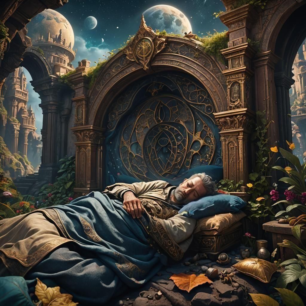 Fantastical Matte Painting of a Sleeping Man