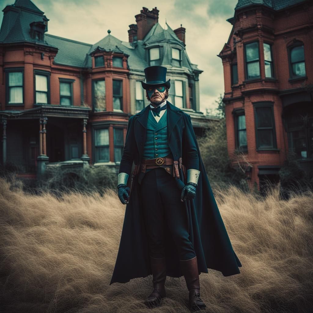 Victorian Superhero in Cinematic Film Still