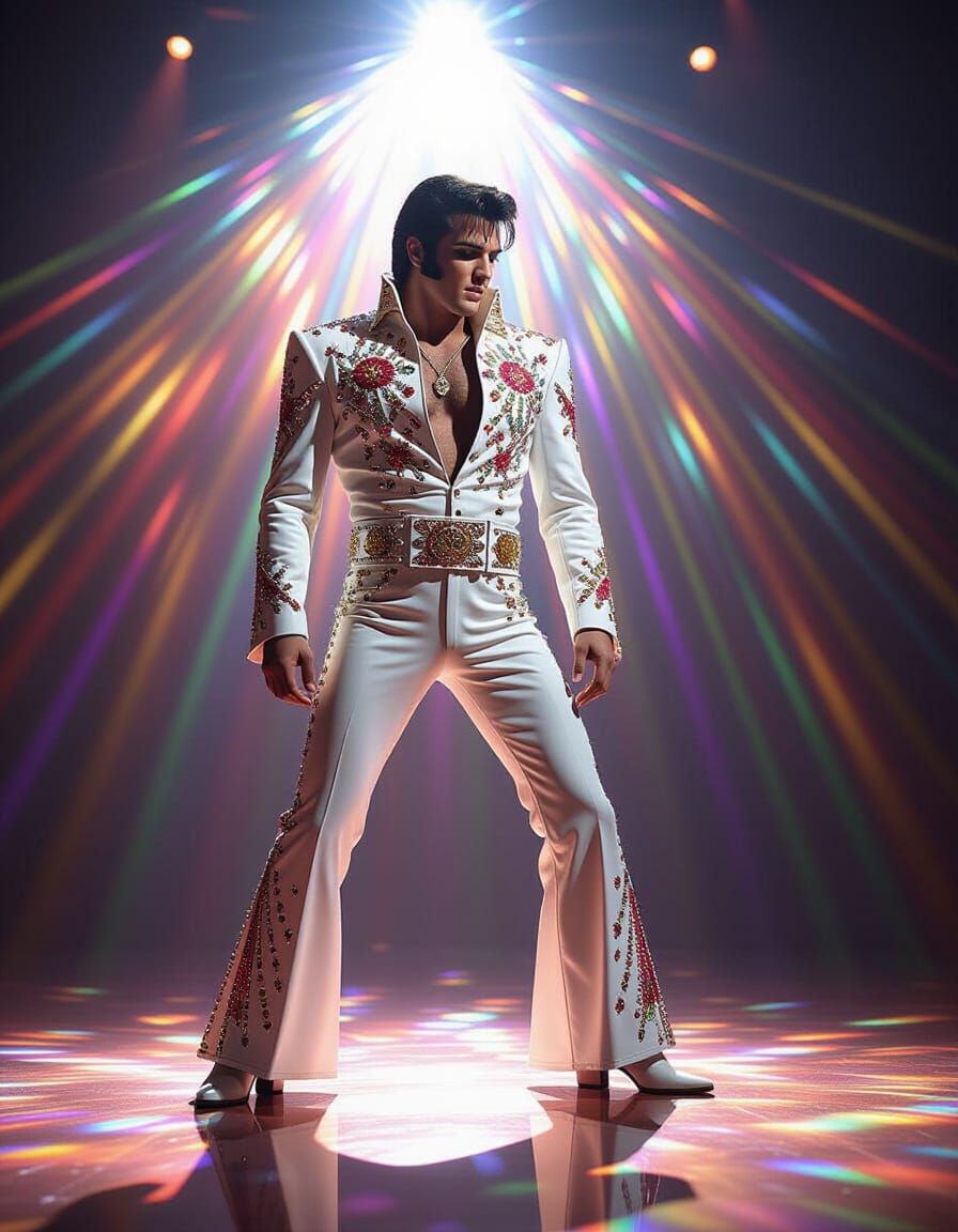 Elvis Presley on Stage in Prismatic Light