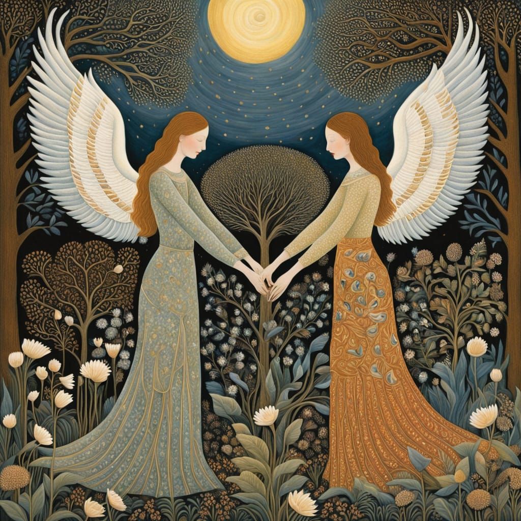 Surreal Goddesses Blossom with Swan Wings and Organic Patter...