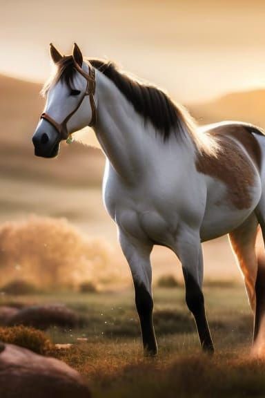 Sweet Mare and Foal Playing in a Sunny Field