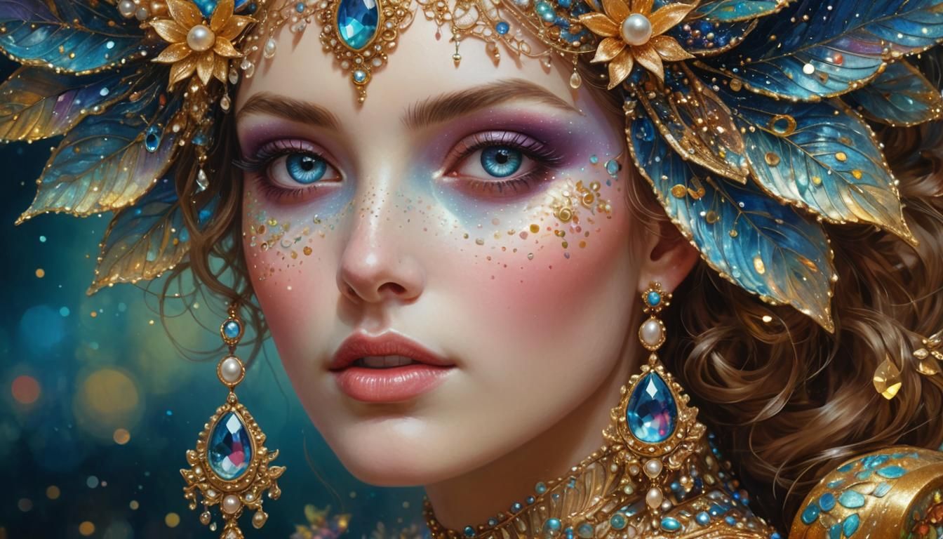 Whimsical Dot Art Portrait with Gold Dust