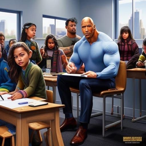 Hyperrealistic Portrait of Dwayne Johnson in Classroom