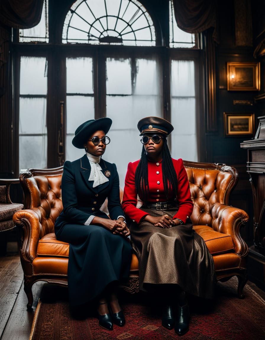 Black Mother and Daughter in Vintage Photo Style