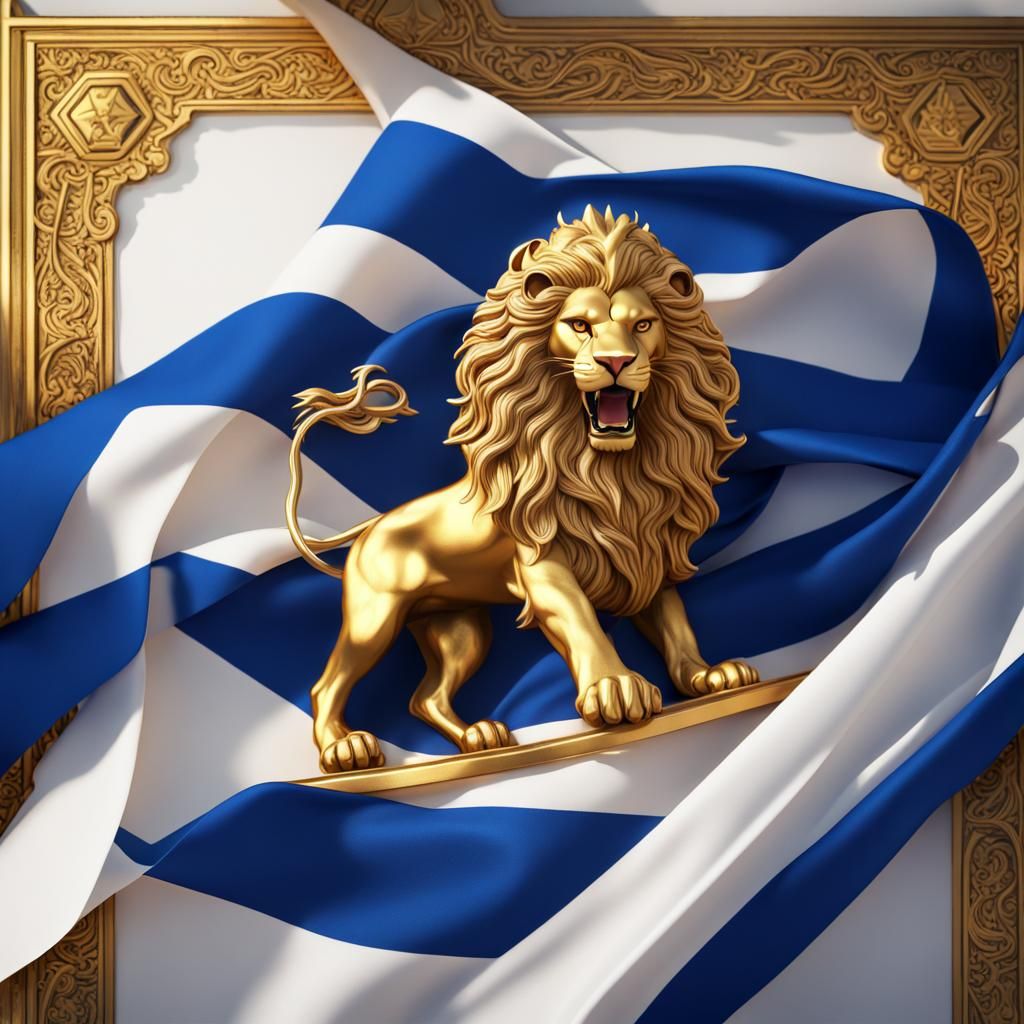 Golden Lion of Judah Flag: Detailed Matte Painting