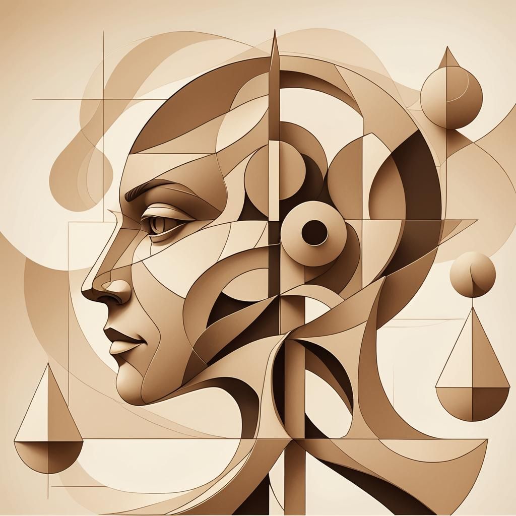 Abstract Cubistic Balance in Sandy Beige Shades