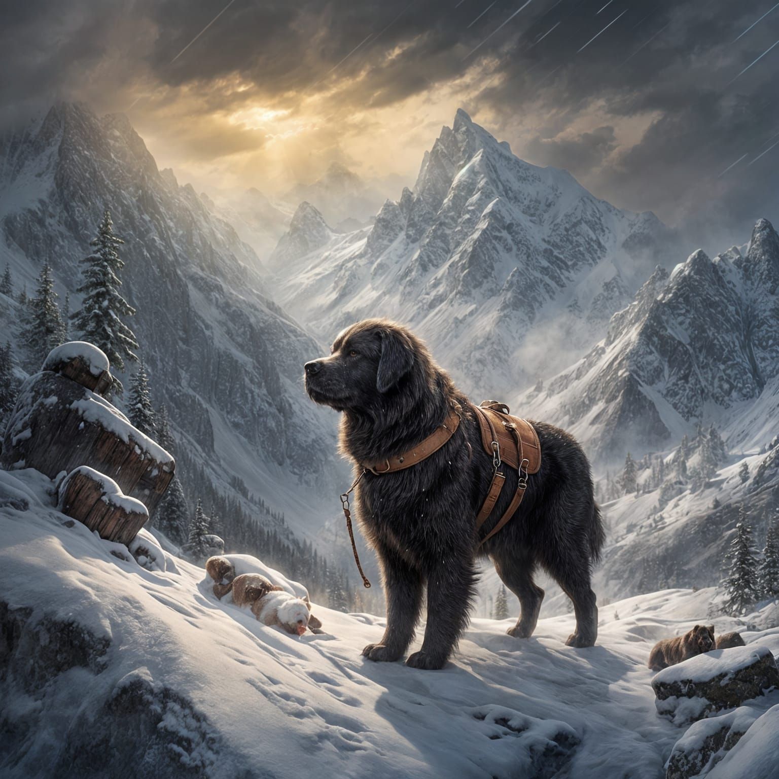 Heroic Newfoundland Dog Rescues Climber in Snowy Swiss Alps