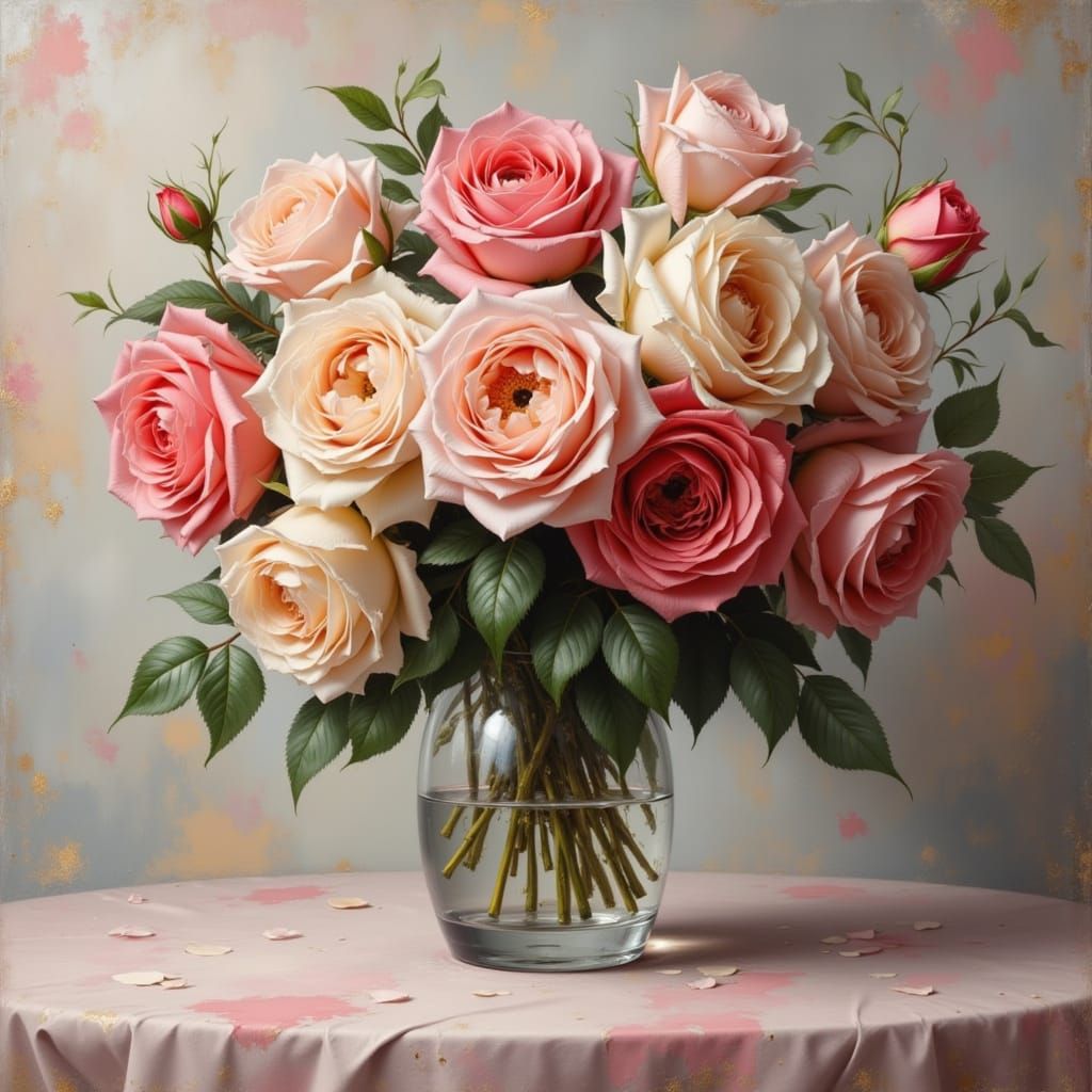 Roses in a Beautiful Vase Still Life