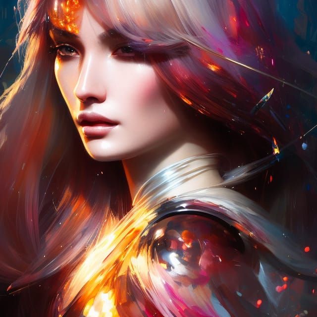 Futuristic Robot Knight Geisha in Color Splash Art