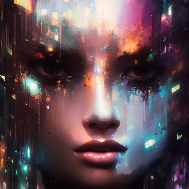 AI Robot Knight Geisha in Color Splash Art