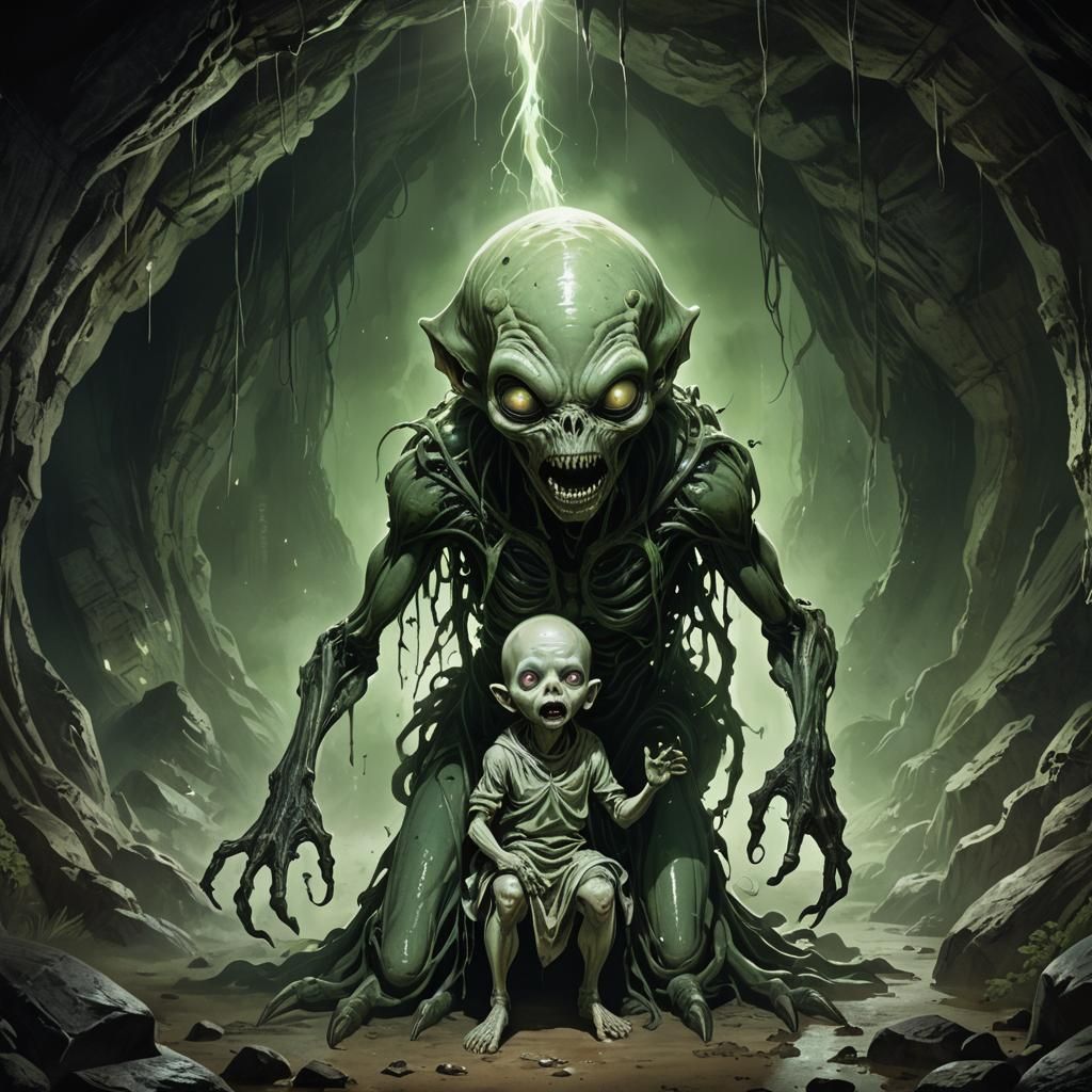 Menacing Alien Encounter in Underground Cave