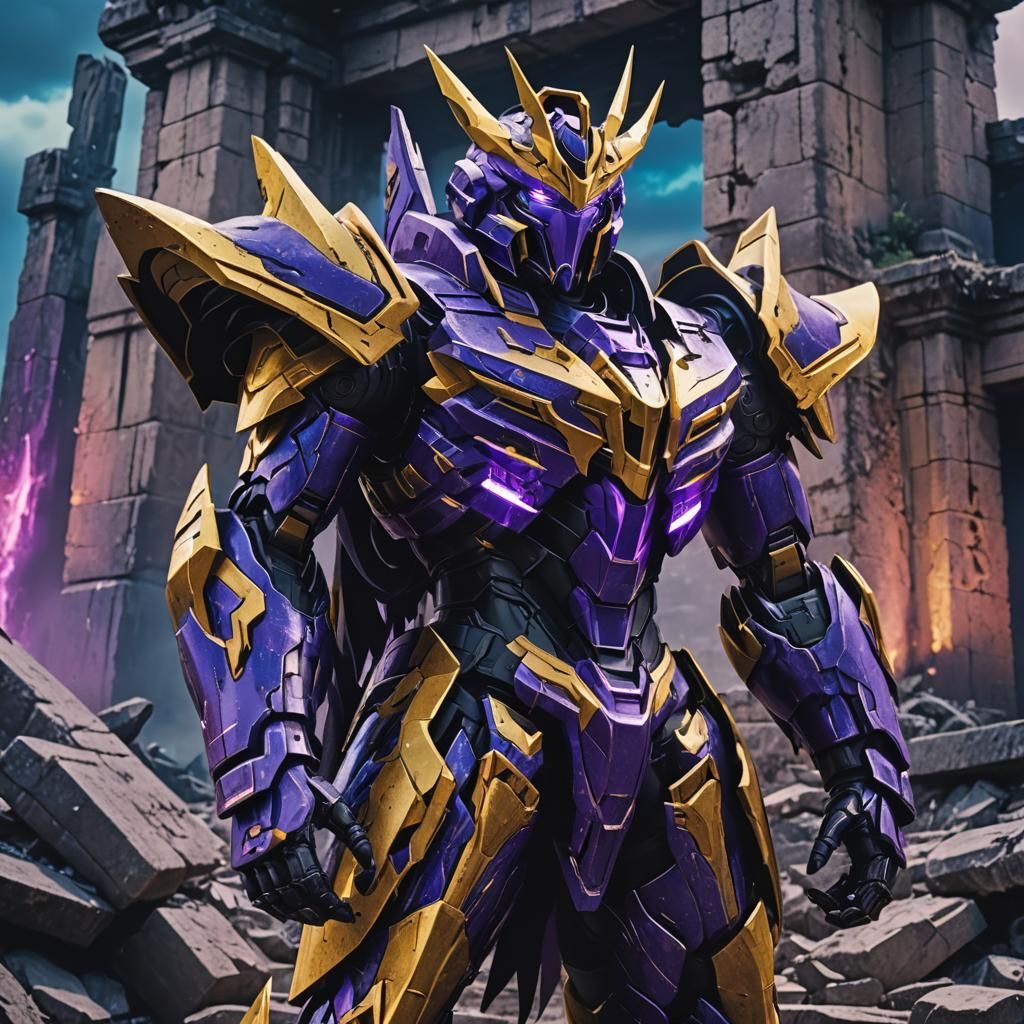 Alphamon in Ancient Ruins: Cinematic Digital Art