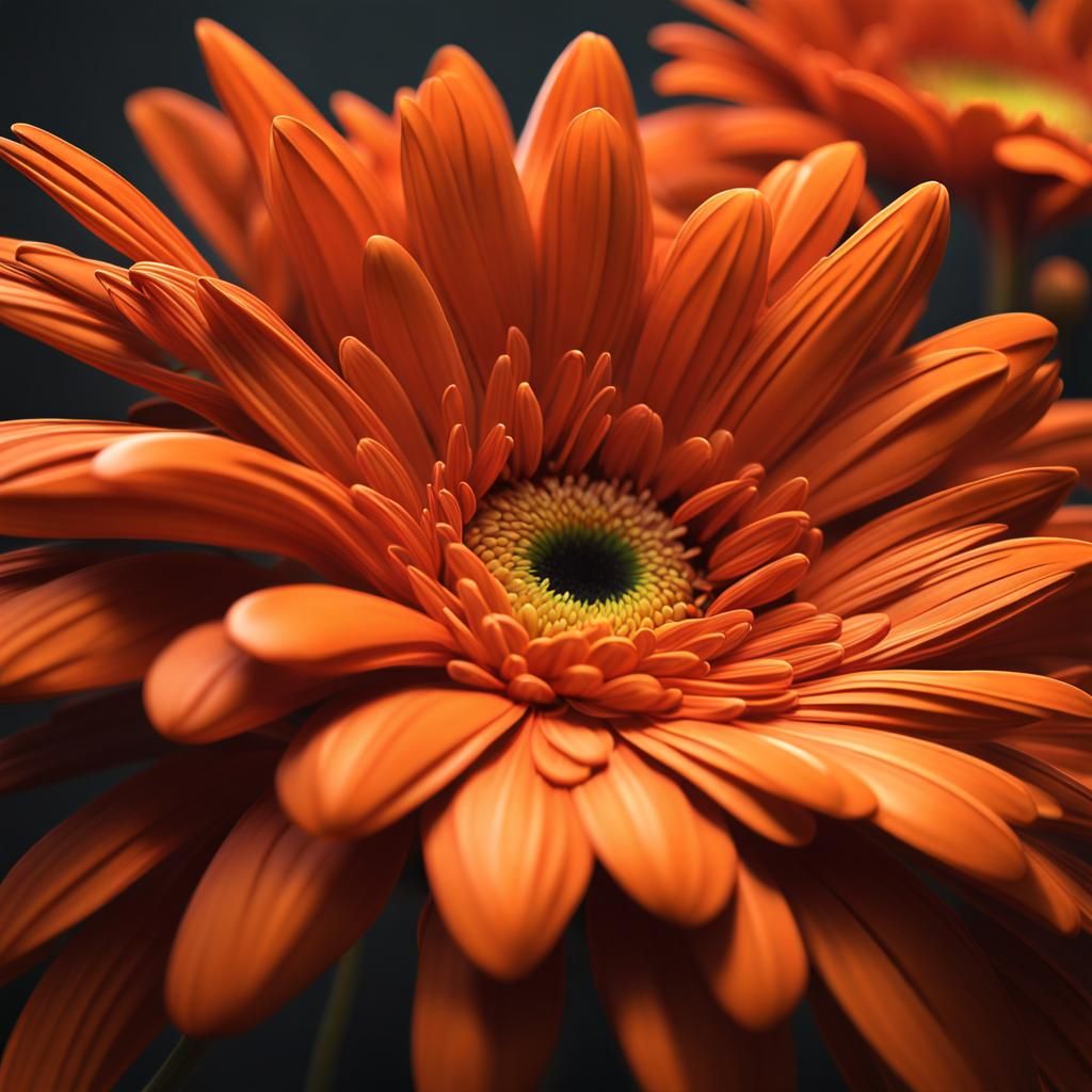 Detailed Orange Gerbera Macro Impasto Oil Painting