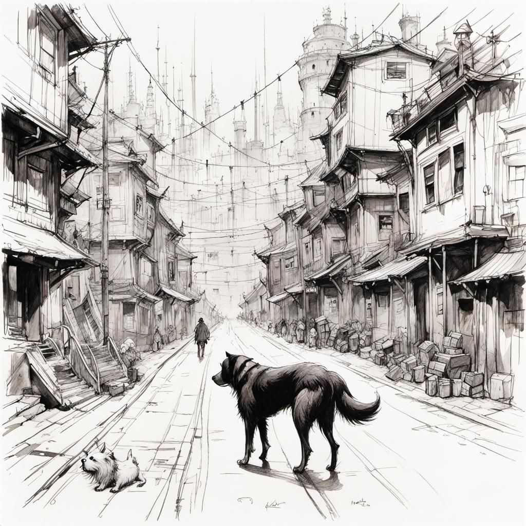 Whimsical Dog Sketch in Pencil and Ink