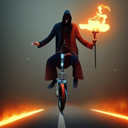 Grim Reaper Chases Clown on Unicycle: Digital Matte Painting