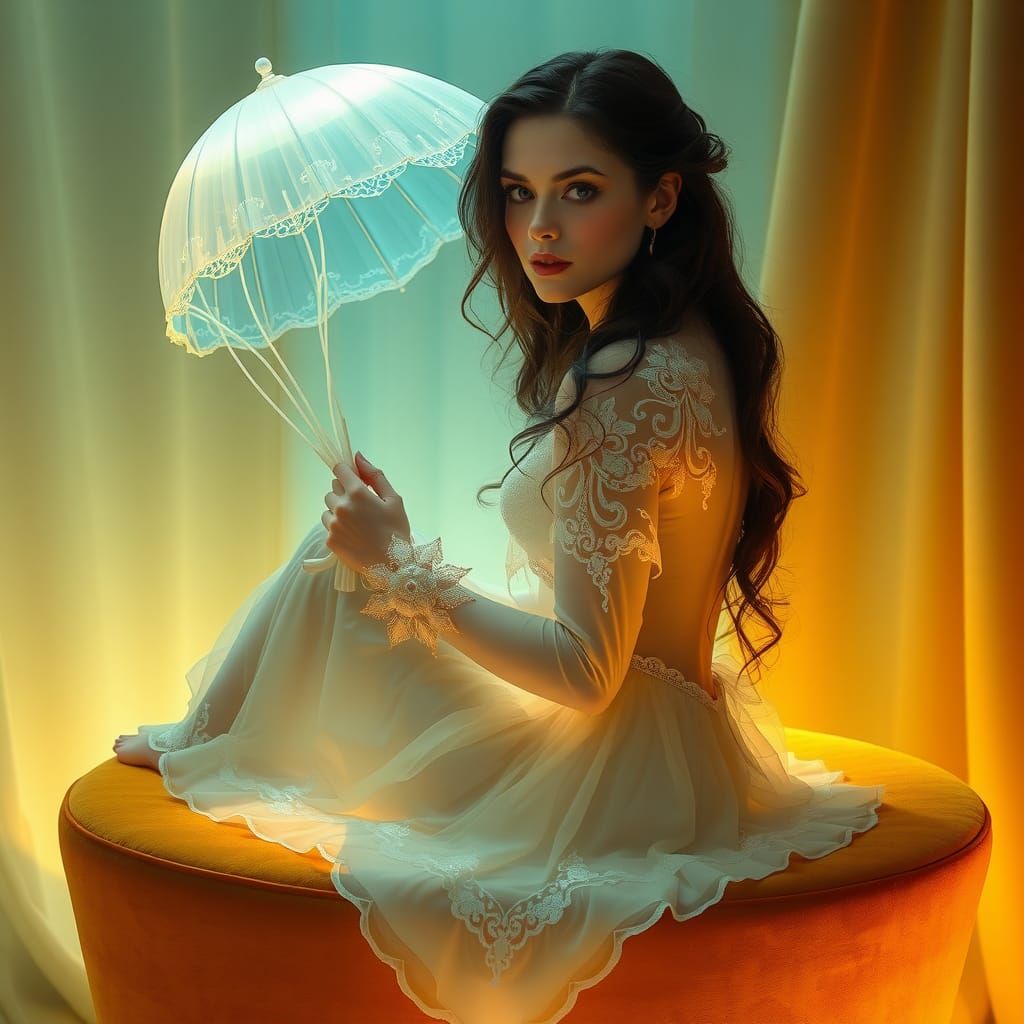 Ethereal Woman with Jellyfish Umbrella
