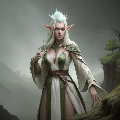 Wood Elf Sorceress with Mohawk in Digital Painting