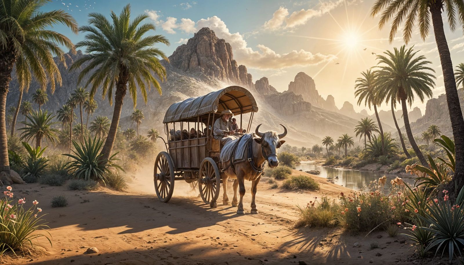 Desert Oasis Ox-Cart in Ganesh Pyne Style