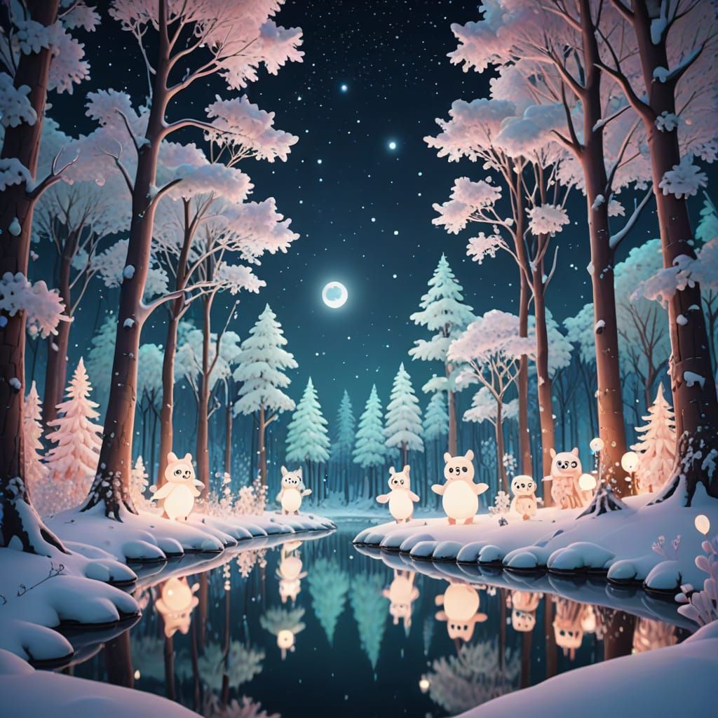 Magical Winter Forest with Adorable Snow Creatures