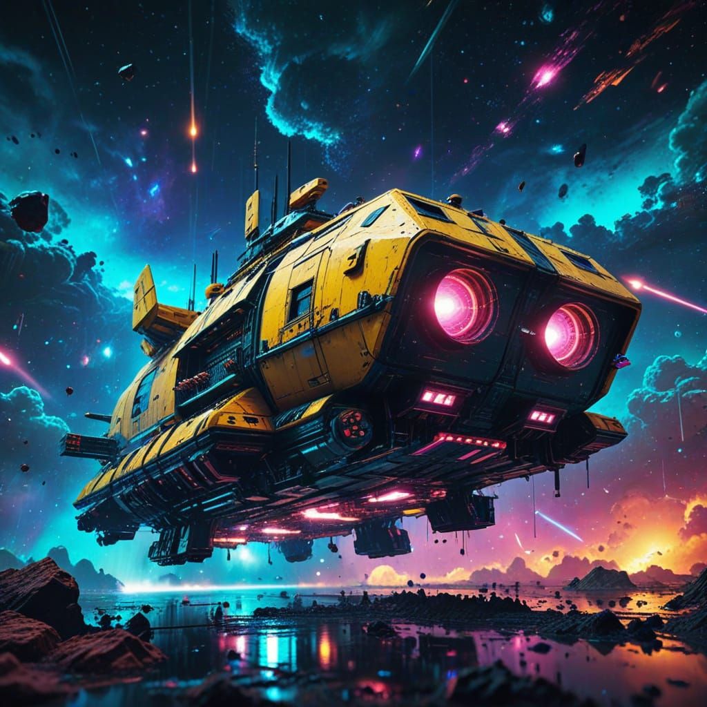 Grungepunk Spaceships Soar Through a Cosmic Nebula in Vibran...