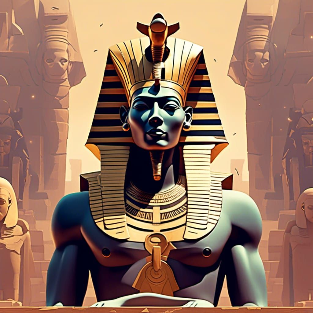 Giant Gold Egyptian Statue in Afrofuturism Style