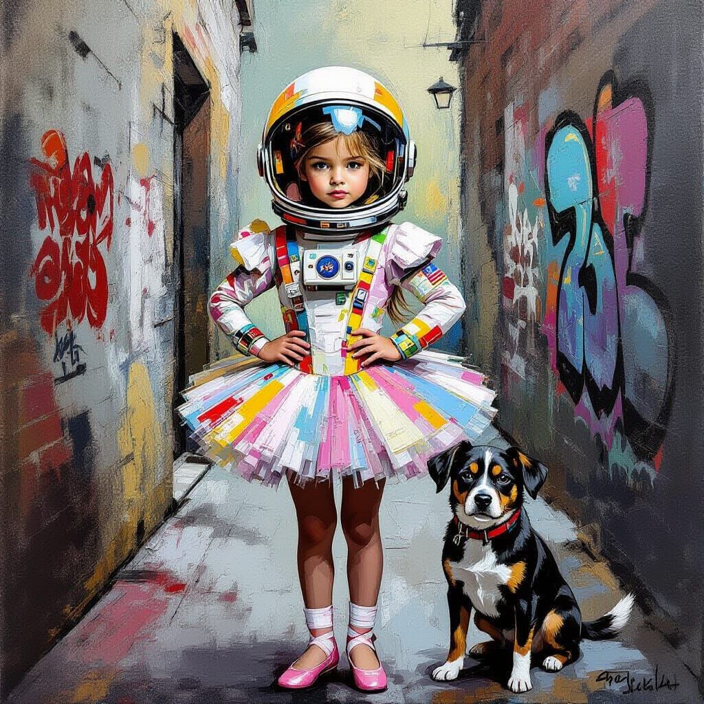 Ballerina in Alleyway, Basquiat and Van Gogh Style