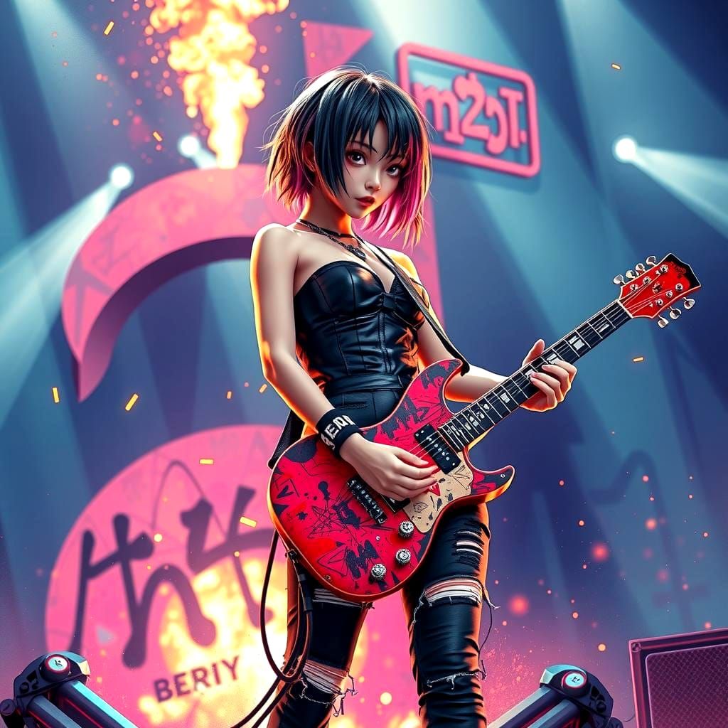 Musical Note Stage Spewing Fire in Graffiti Art Style