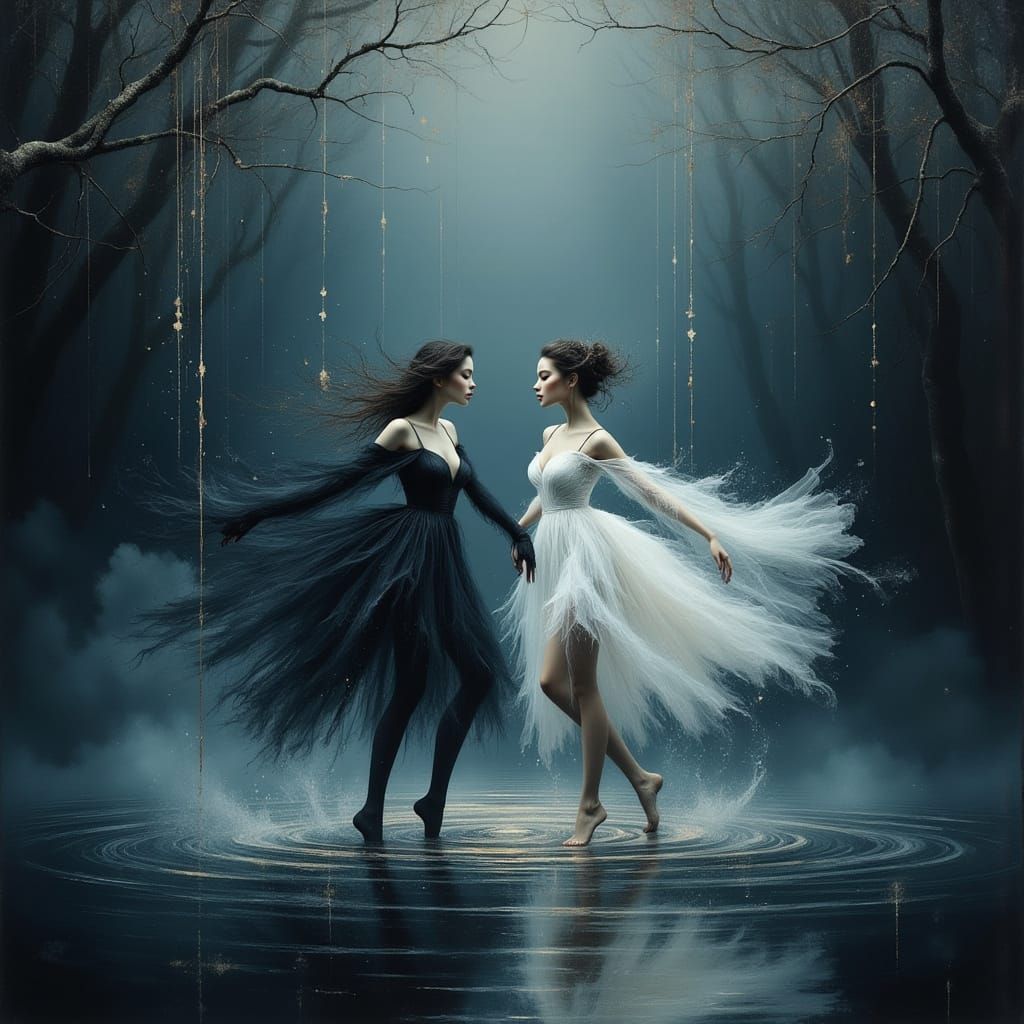 Ethereal Dancers on a Misty Lake