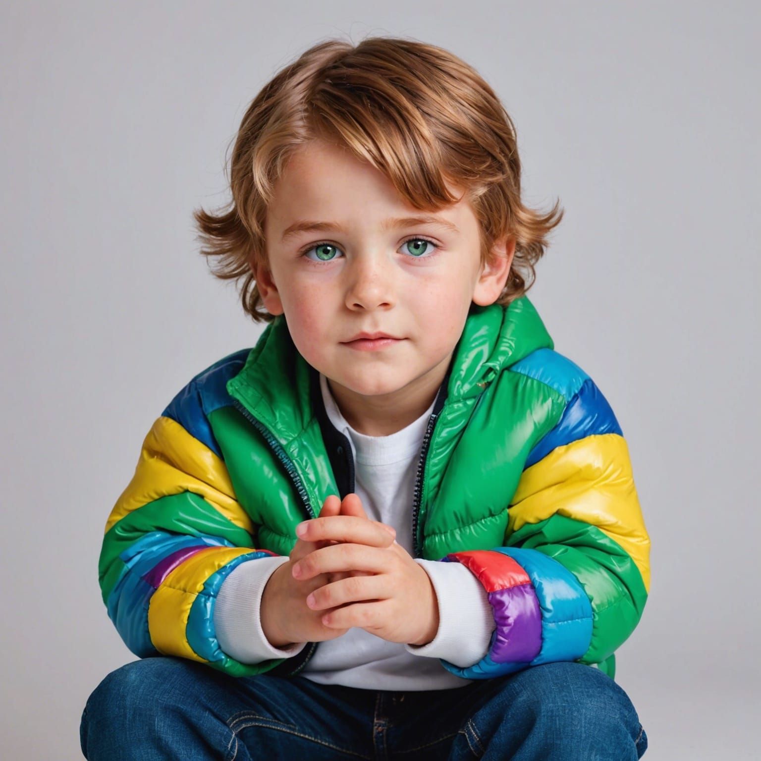 Boy with Rainbow Hair and Green Eyes Close-Up