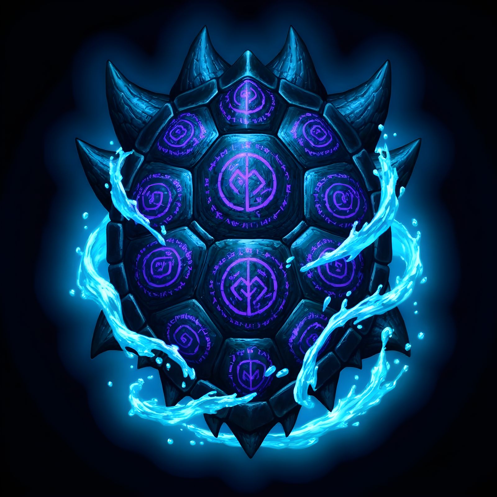 Magical Black Shield With Swirling Runes and Water