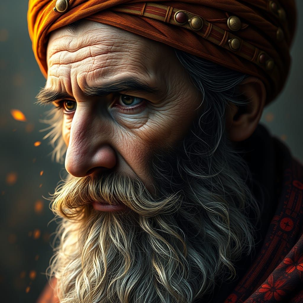 Medieval Sufi Saint Portrait in Art Nouveau Style