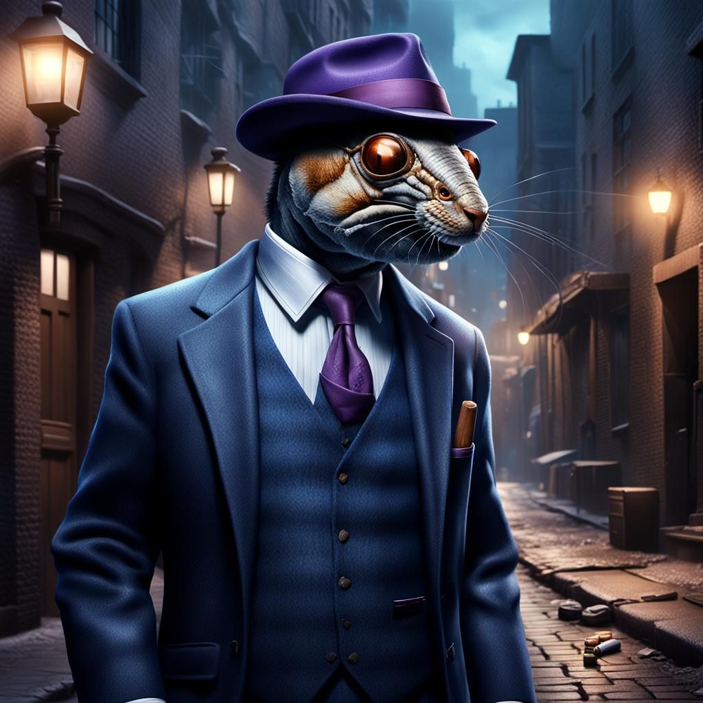 Roach Mobster in Dim Alleyway: Detailed Matte Painting