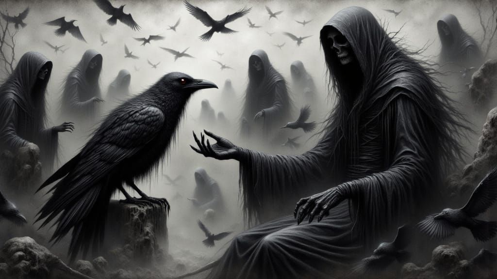 Grim Reaper and Crow in Dark Fantasy Art Style