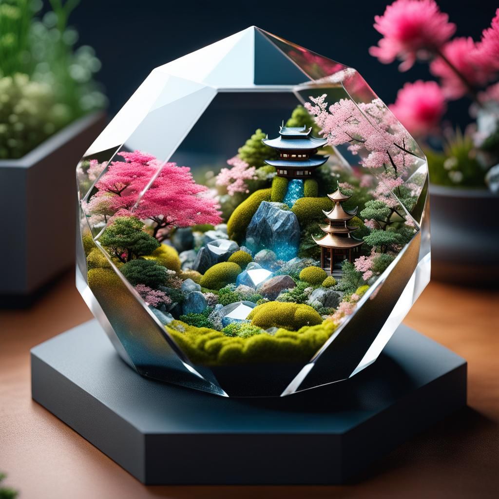 Japanese Garden Inside Crystal Diamond, Digital Render