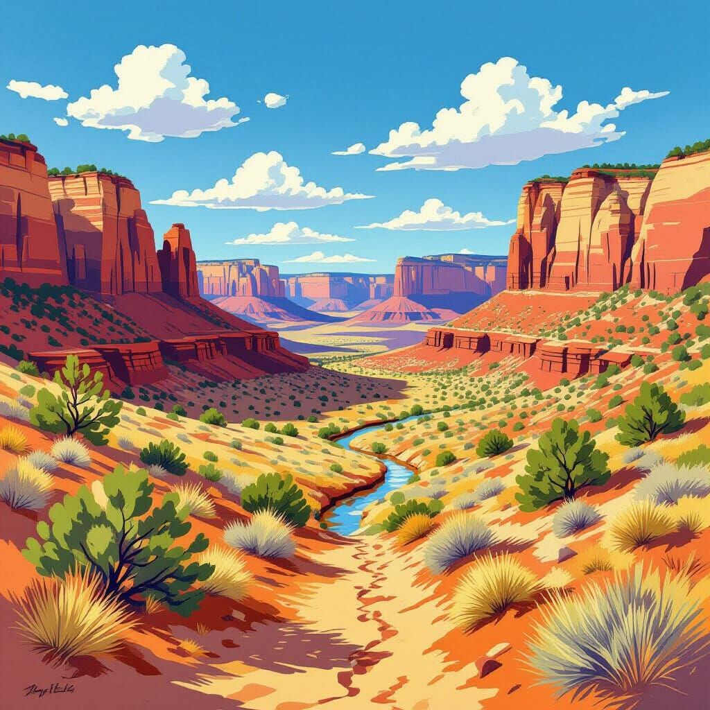 Vibrant Texas Desert Canyon Landscape Painting