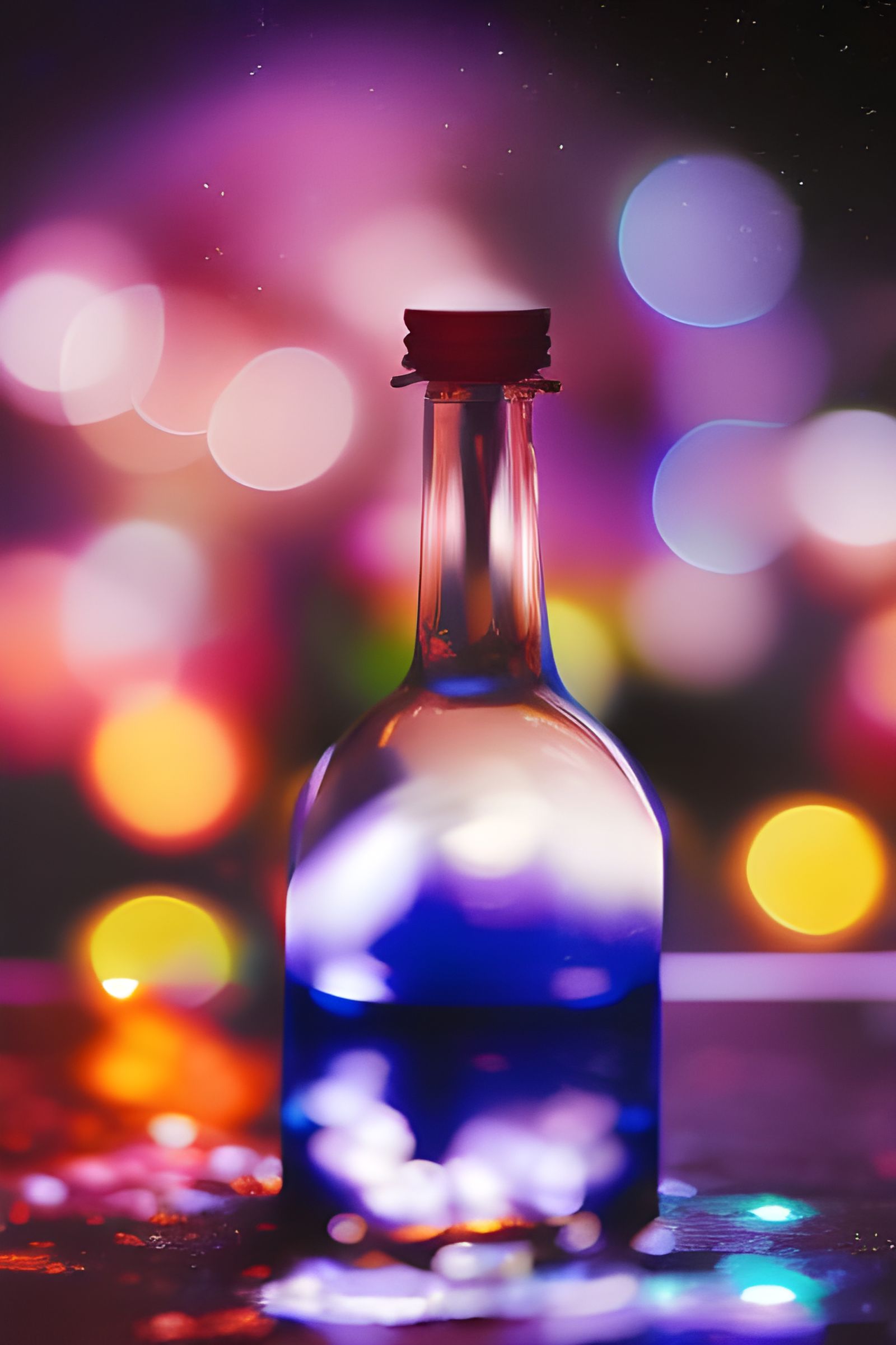Glowing Flowers in Glass Bottle, Digital Illustration