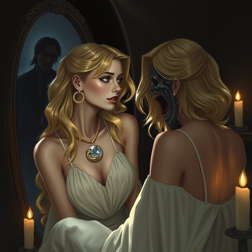 Ethereal Blonde Goddess in Mystical Alcove