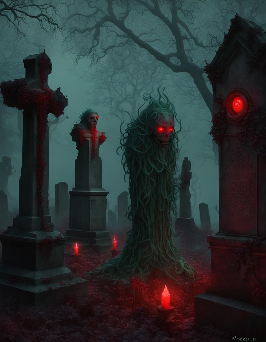 Bioluminescent Monsters Lurking in Abandoned Cemetery