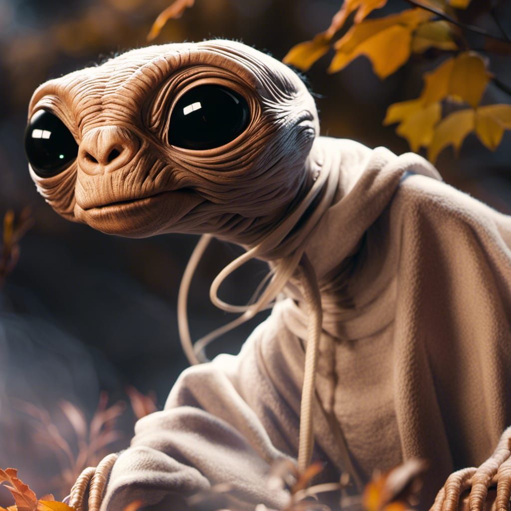 E.T. as Halloween Ghost in Hyperrealistic Photo