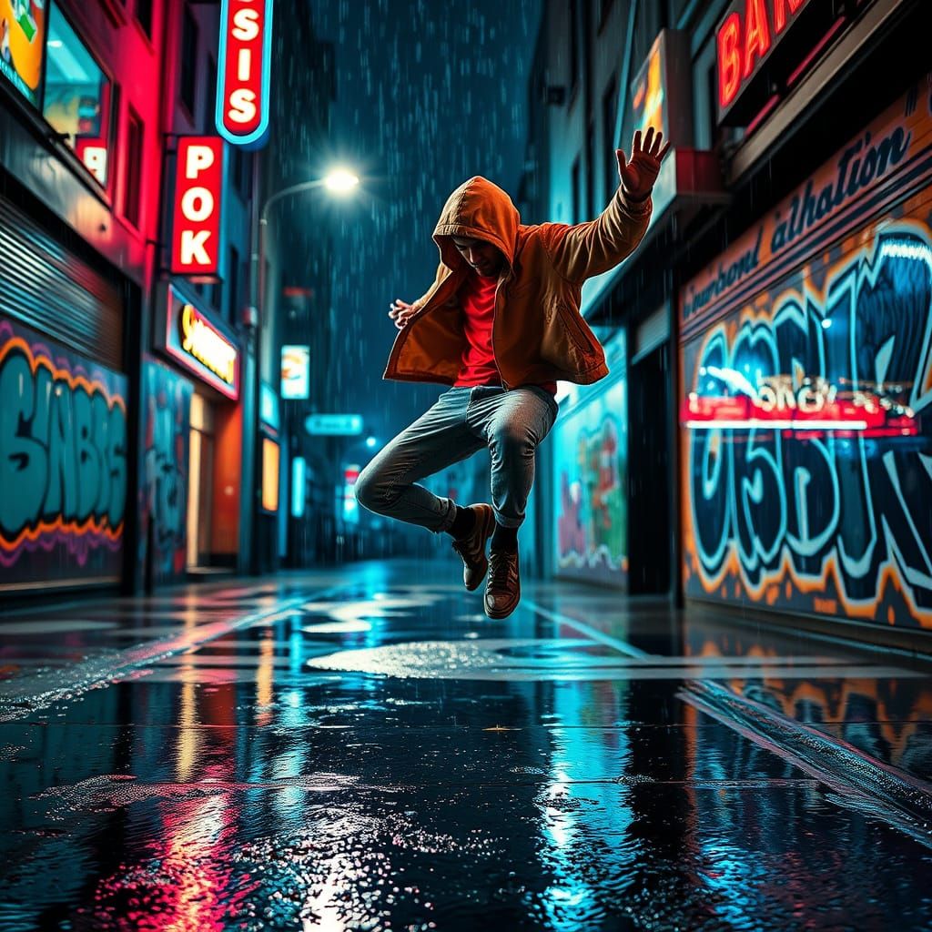 B-Boy Power Move Captured in Hyper-Realistic Night Photo