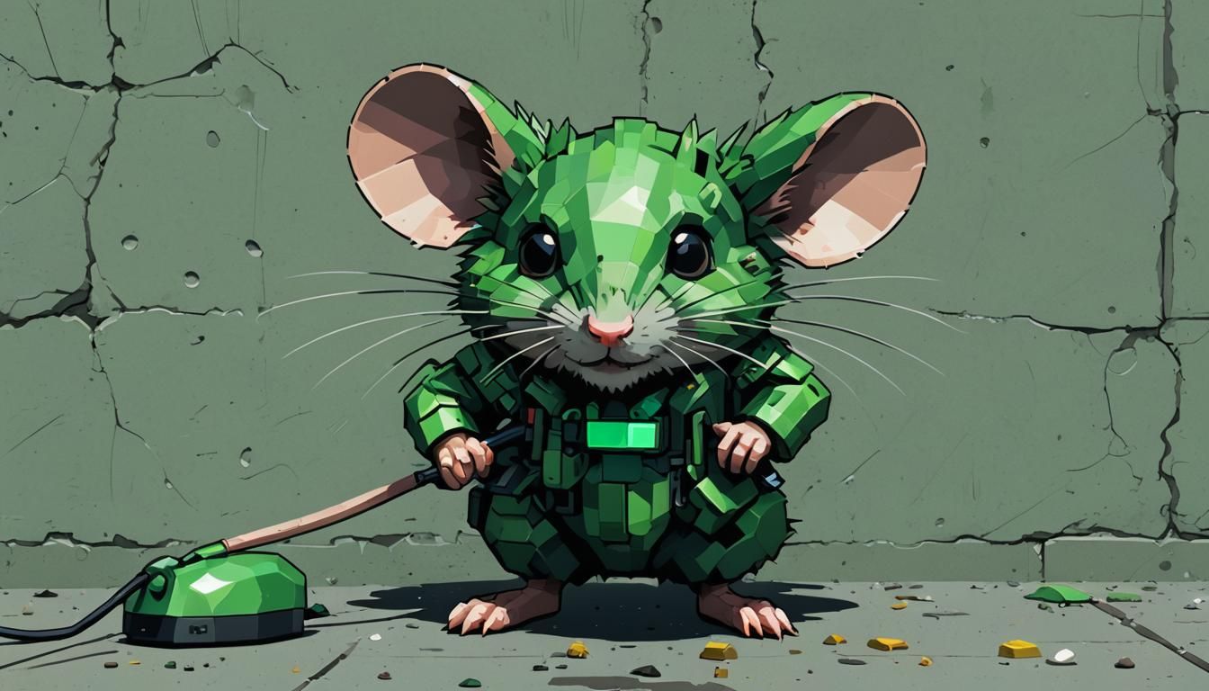 Green Mouse Street Art in Dystopian Future