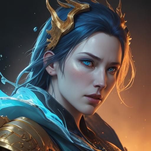 Glacial Fire in Gold and Blue: Hyperrealistic Concept Art
