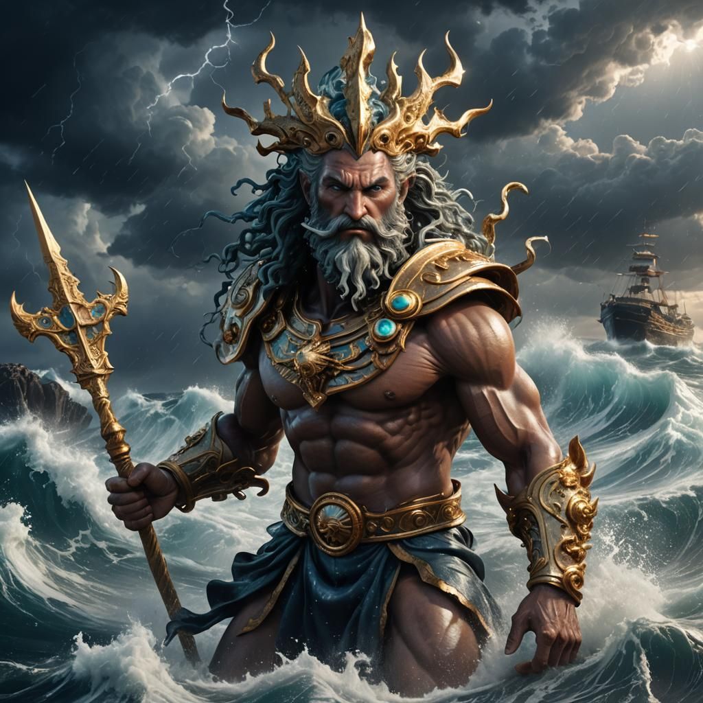 God Neptune Rules Stormy Seas: Fantasy Concept Art