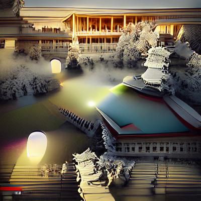 Fantasy Japanese Palace in 3D with Volumetric Lighting