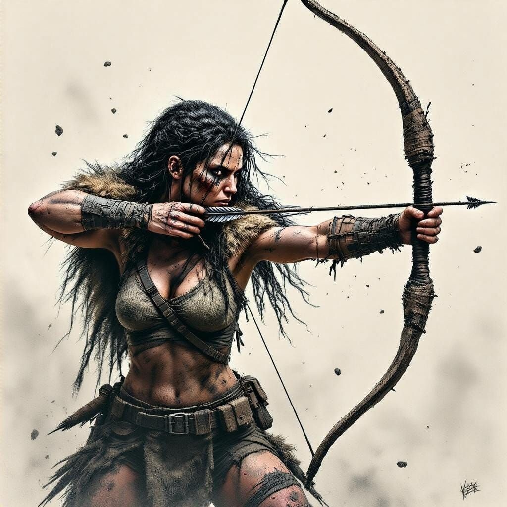 Primal Amazon Warrior in Post-Apocalyptic Armor