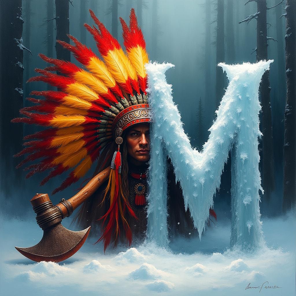 Native American Headdress with Tomahawk in Gurney Style