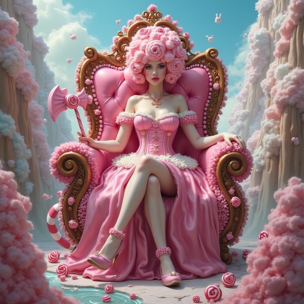 Candy Queen on Gingerbread Throne in Whimsical Style