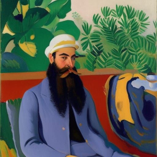 Hipster Portrait with Cotton Beard in Fauvist Style