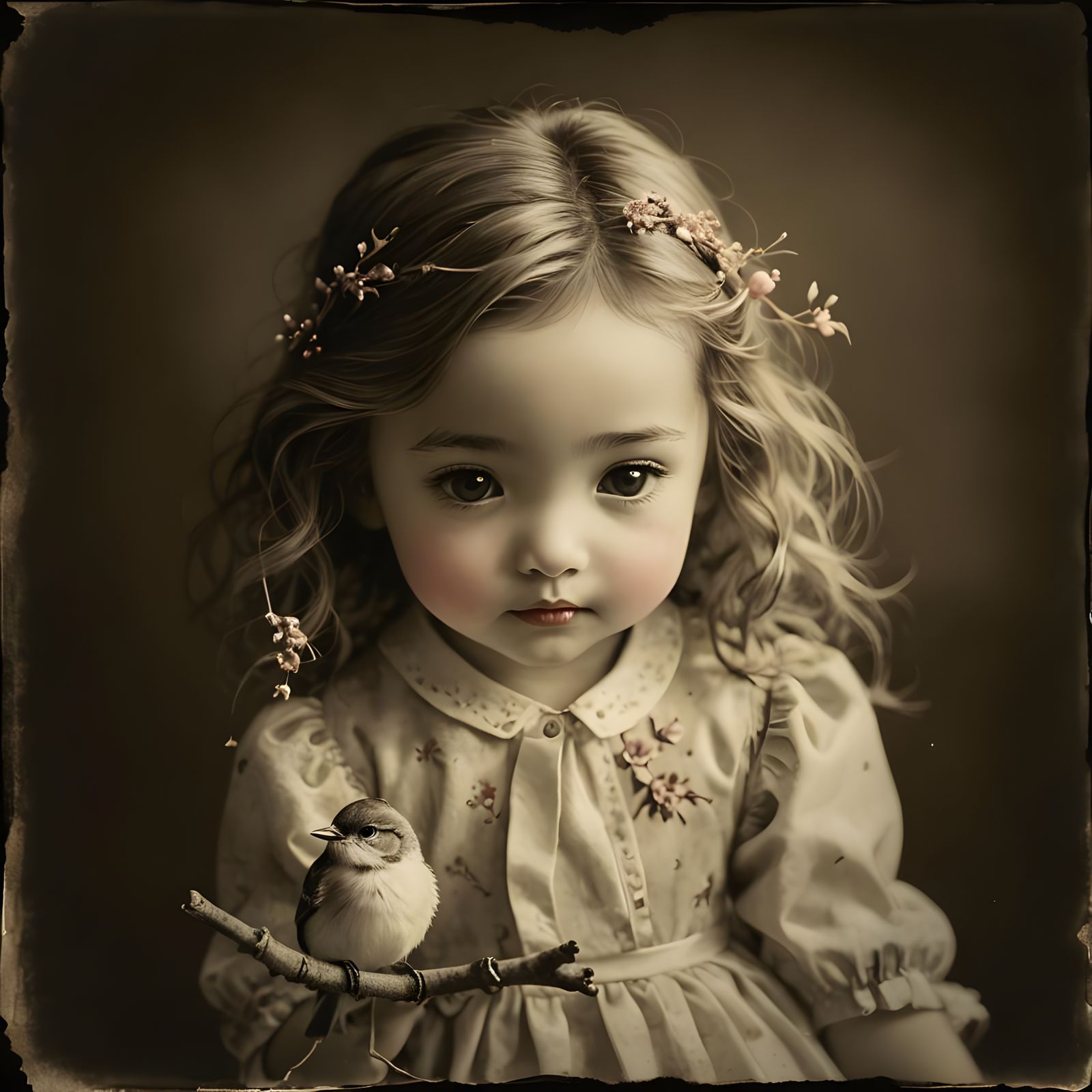 Bird on Branch in Sumi-e Pop Art Style